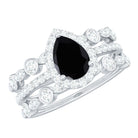 Natural Pear Shape Black Spinel Moissanite Bridal Ring Set of 3 AAA - Rosec Jewels