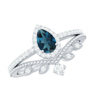 Vintage Style London Blue Topaz and Diamond Teardrop Wedding Ring Set AAA - Rosec Jewels