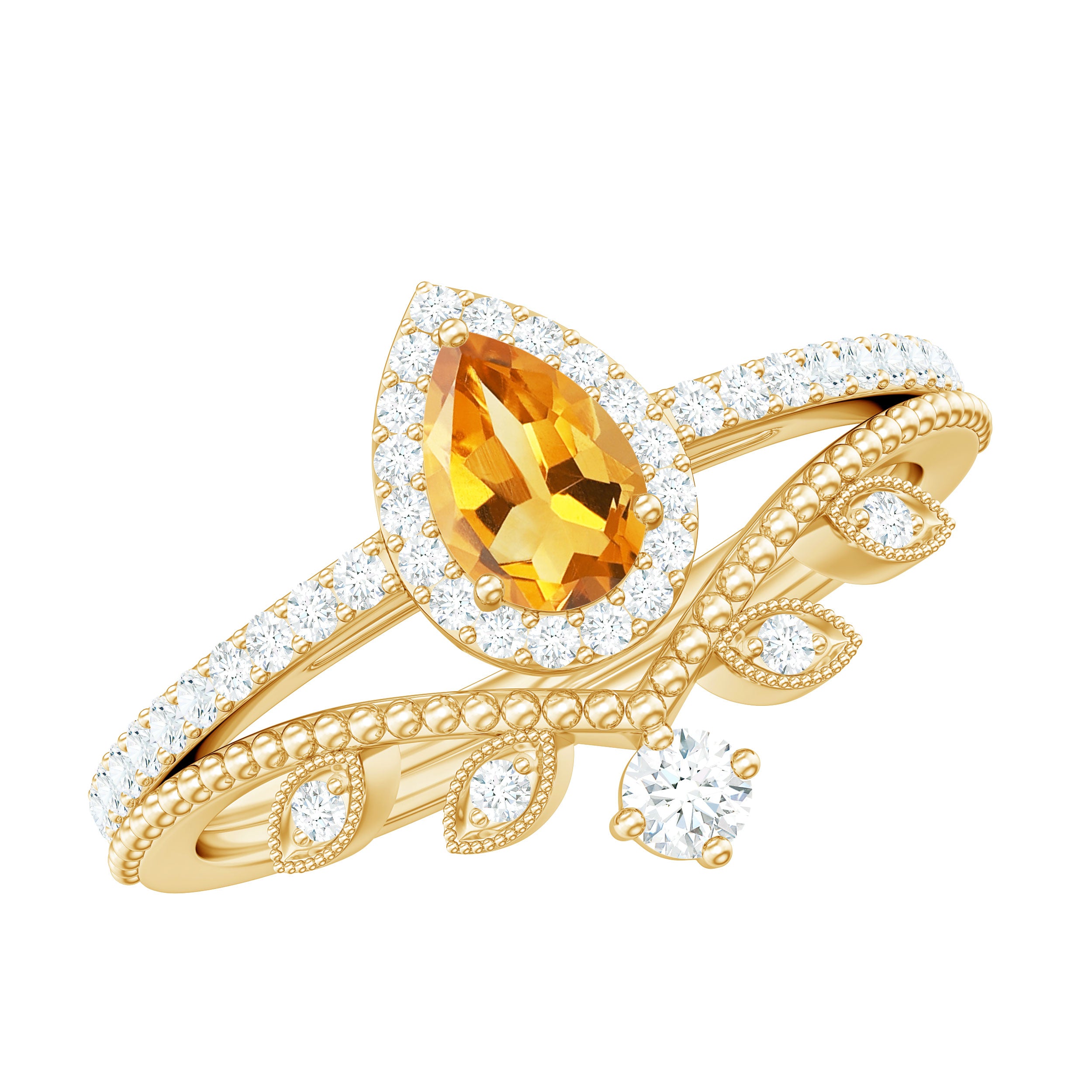 Certified Citrine and Diamond Teardrop Engagement Ring with Enhancer AAA - Rosec Jewels