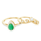 Vintage Looking Emerald Diamond Designer Engagement Wedding Ring Set AAA - Rosec Jewels