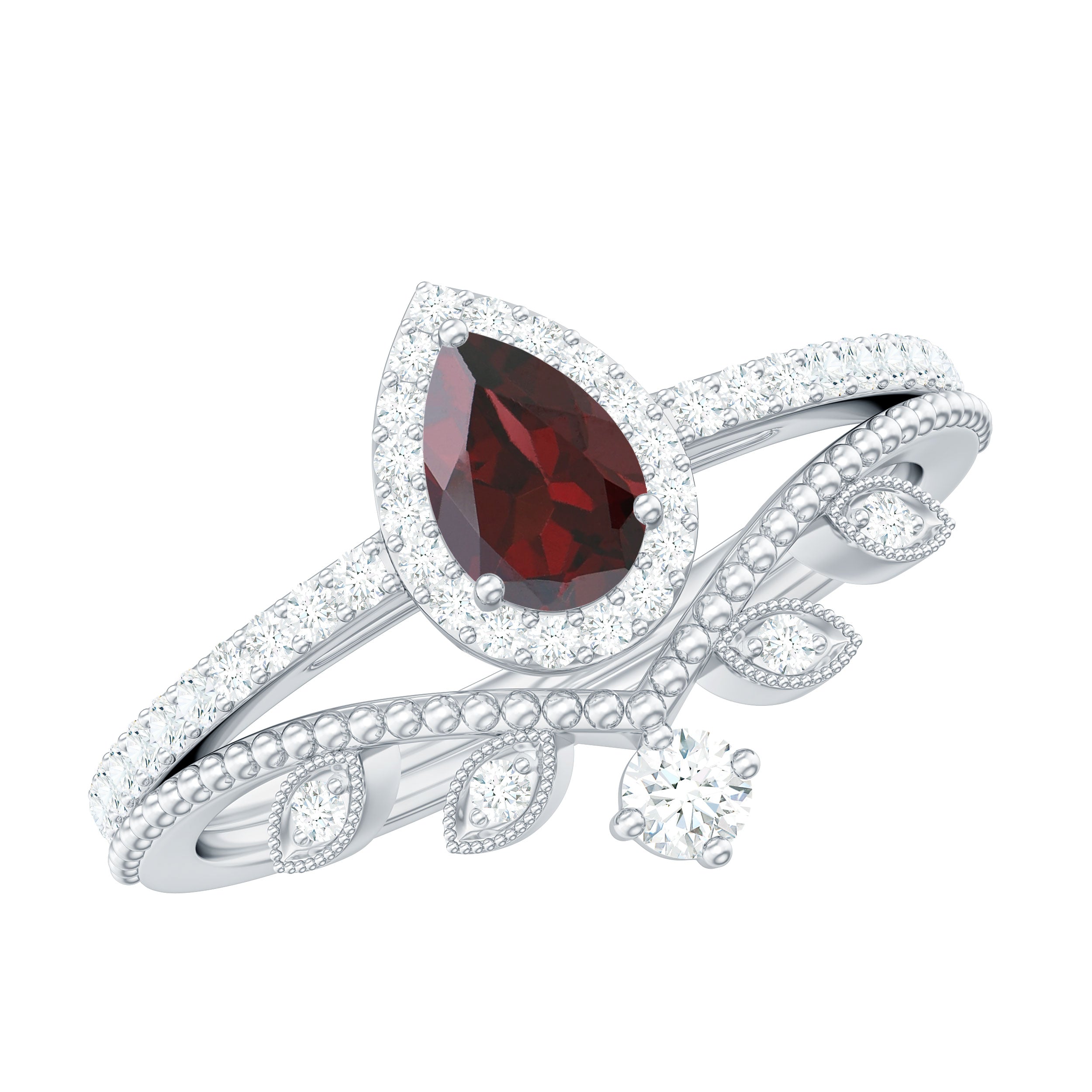 Rosec Jewels-Natural Garnet Diamond Vintage Wedding Bridal Ring Set