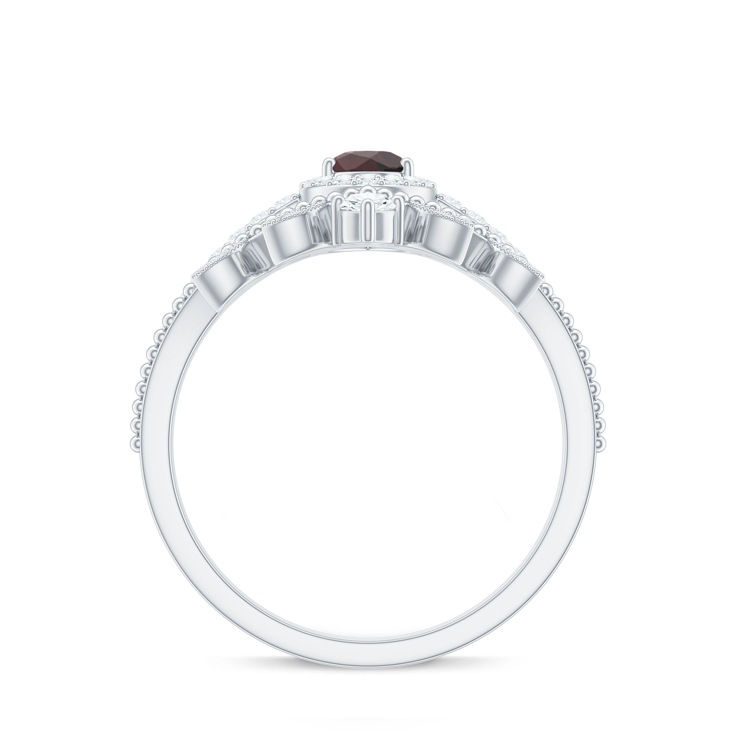 Rosec Jewels-Natural Garnet Diamond Vintage Wedding Bridal Ring Set