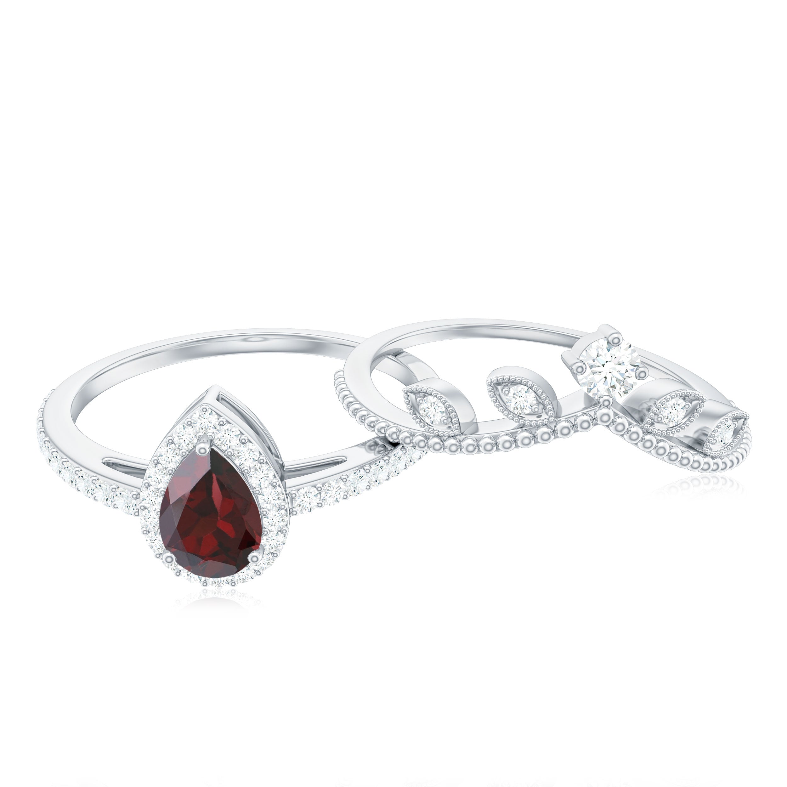 Rosec Jewels-Natural Garnet Diamond Vintage Wedding Bridal Ring Set