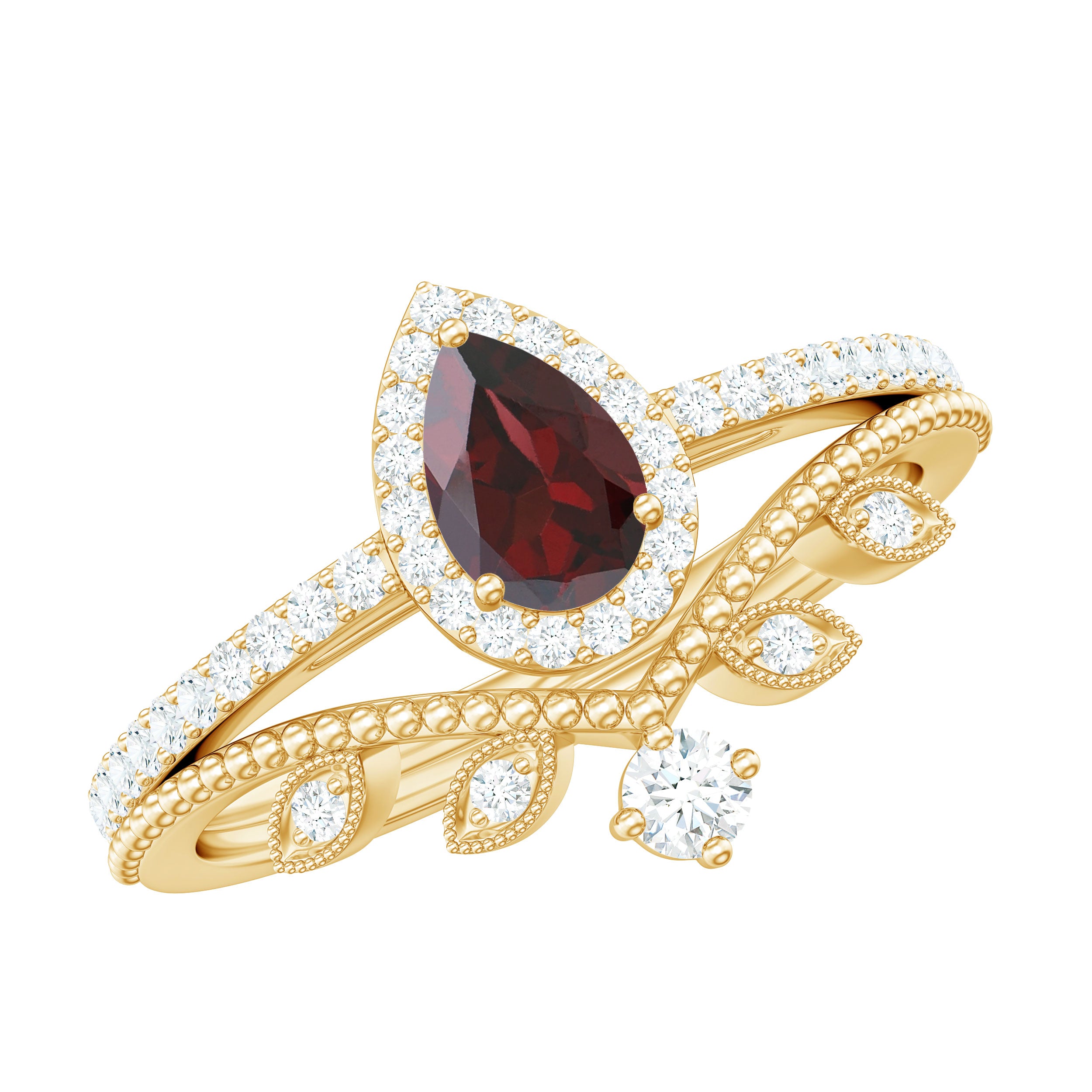 Rosec Jewels-Natural Garnet Diamond Vintage Wedding Bridal Ring Set