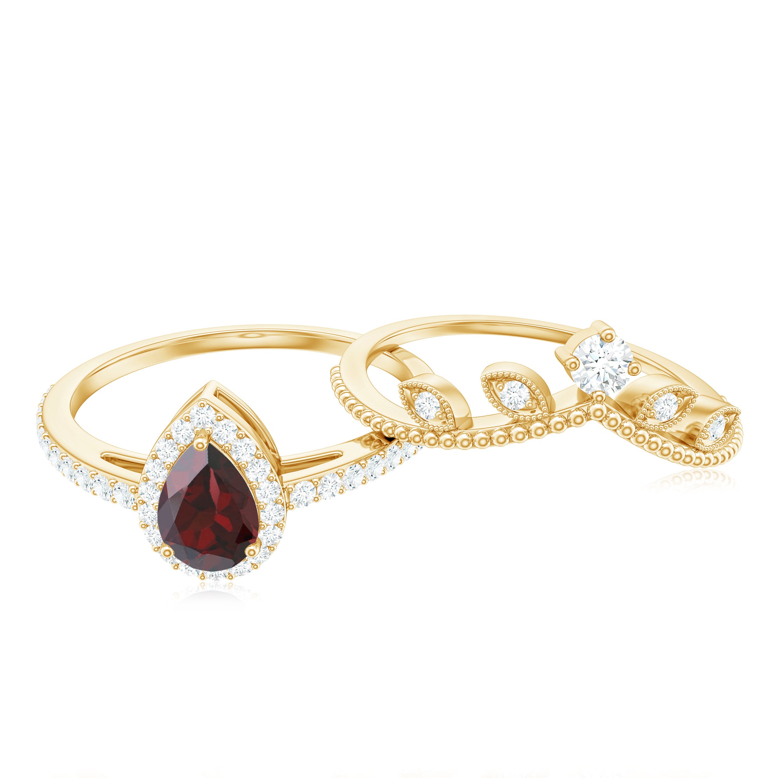 Rosec Jewels-Natural Garnet Diamond Vintage Wedding Bridal Ring Set