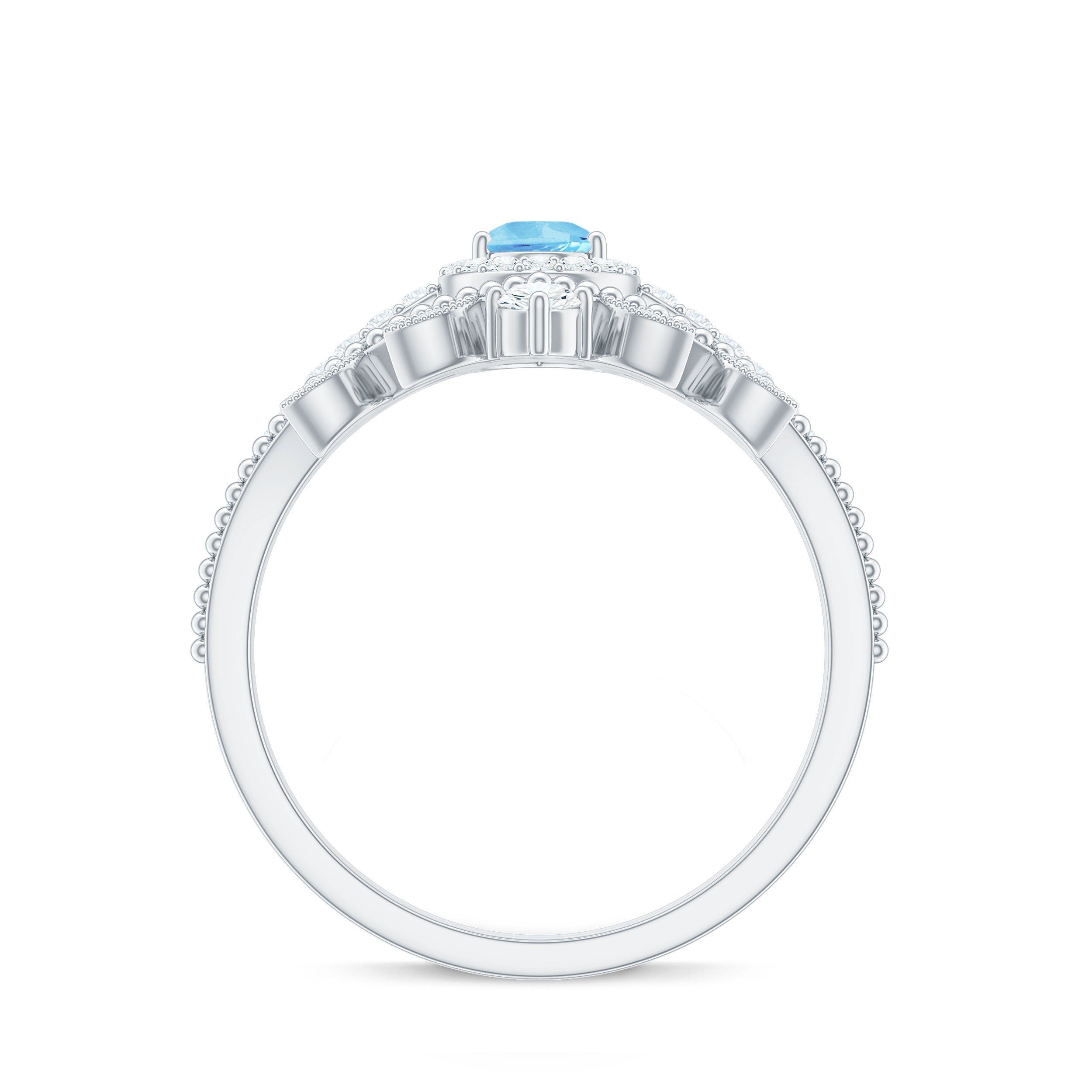 Rosec Jewels-Vintage Looking Aquamarine and Diamond Teardrop Wedding Ring Set for Women
