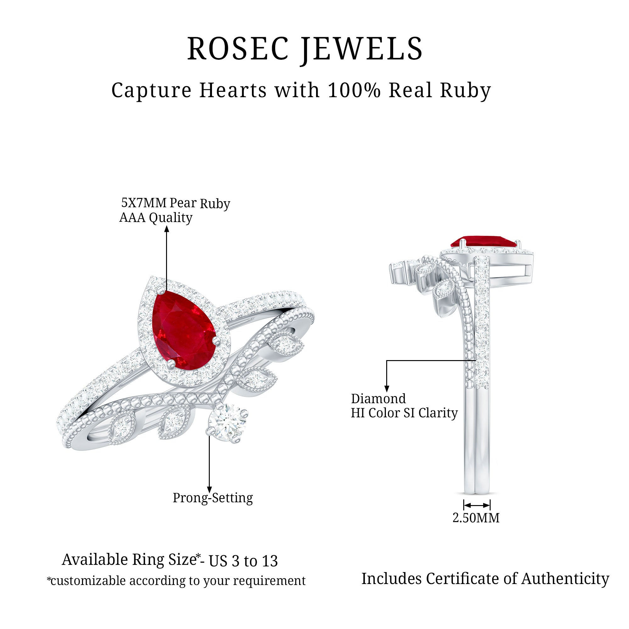 Rosec Jewels-Vintage Looking Pear Shape Ruby Diamond Engagement Ring with Enhancer