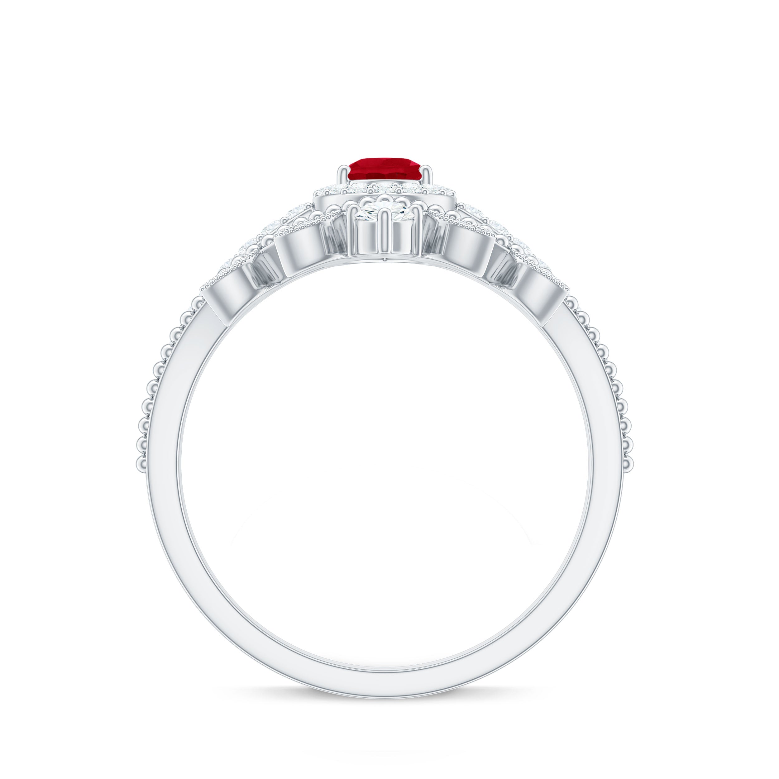 Rosec Jewels-Vintage Looking Pear Shape Ruby Diamond Engagement Ring with Enhancer