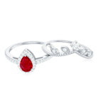 Rosec Jewels-Vintage Looking Pear Shape Ruby Diamond Engagement Ring with Enhancer