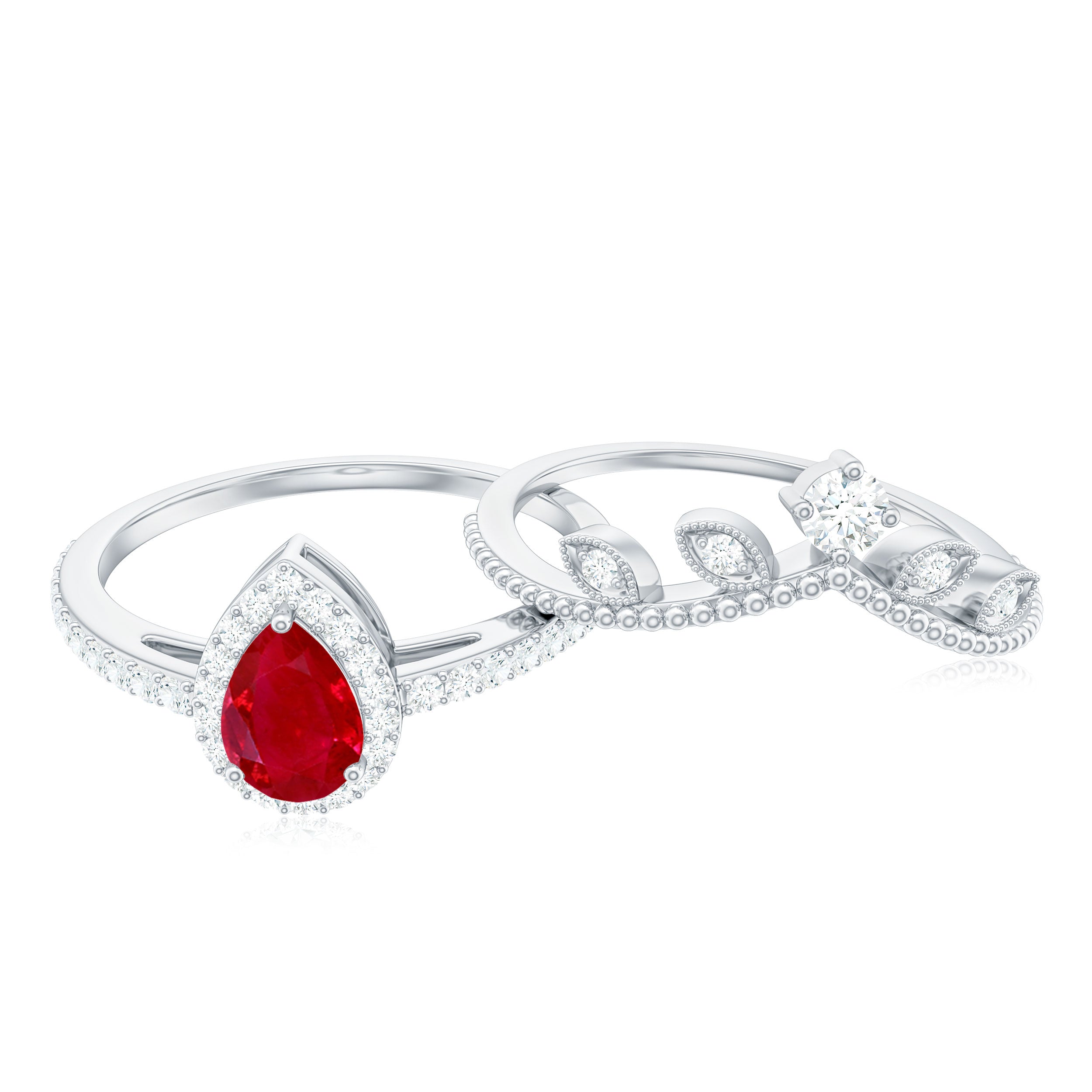 Rosec Jewels-Vintage Looking Pear Shape Ruby Diamond Engagement Ring with Enhancer