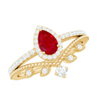 Rosec Jewels-Vintage Looking Pear Shape Ruby Diamond Engagement Ring with Enhancer
