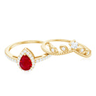 Rosec Jewels-Vintage Looking Pear Shape Ruby Diamond Engagement Ring with Enhancer