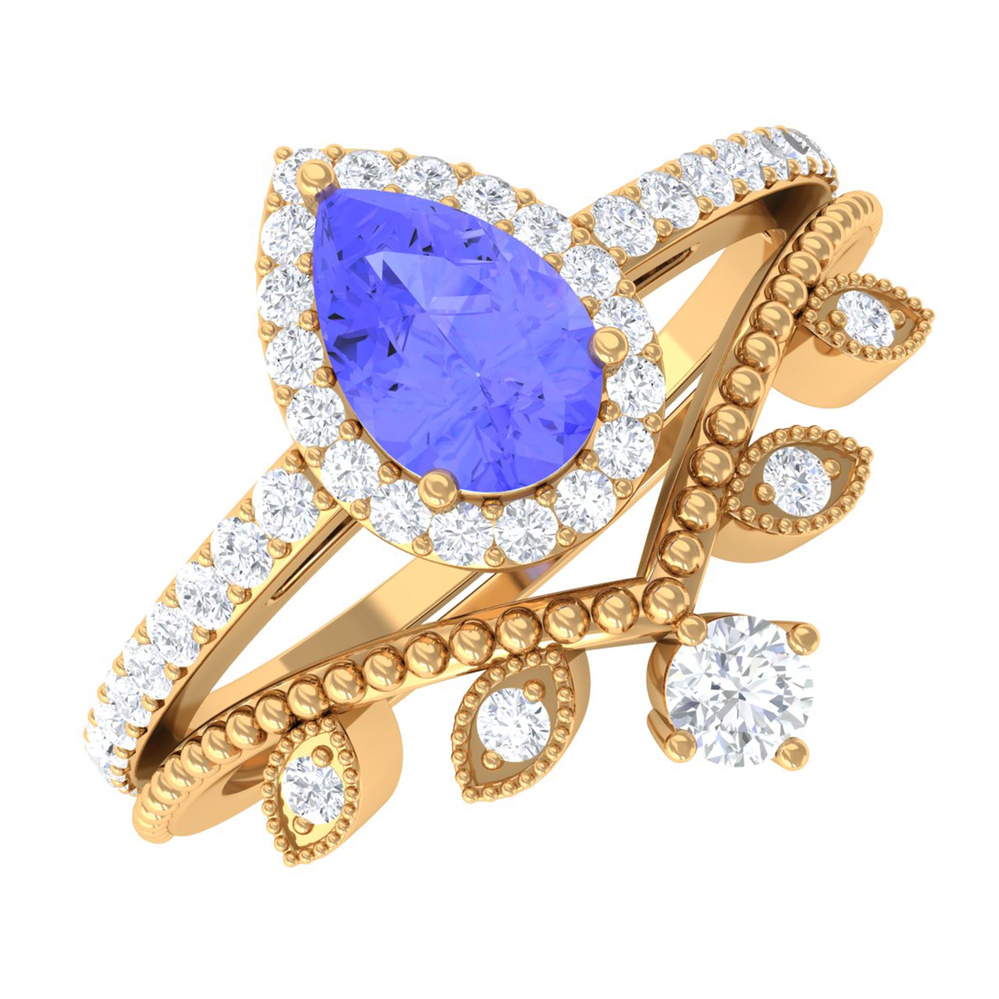 Rosec Jewels-Vintage Looking Tanzanite Diamond Wedding Bridal Ring Set of 2