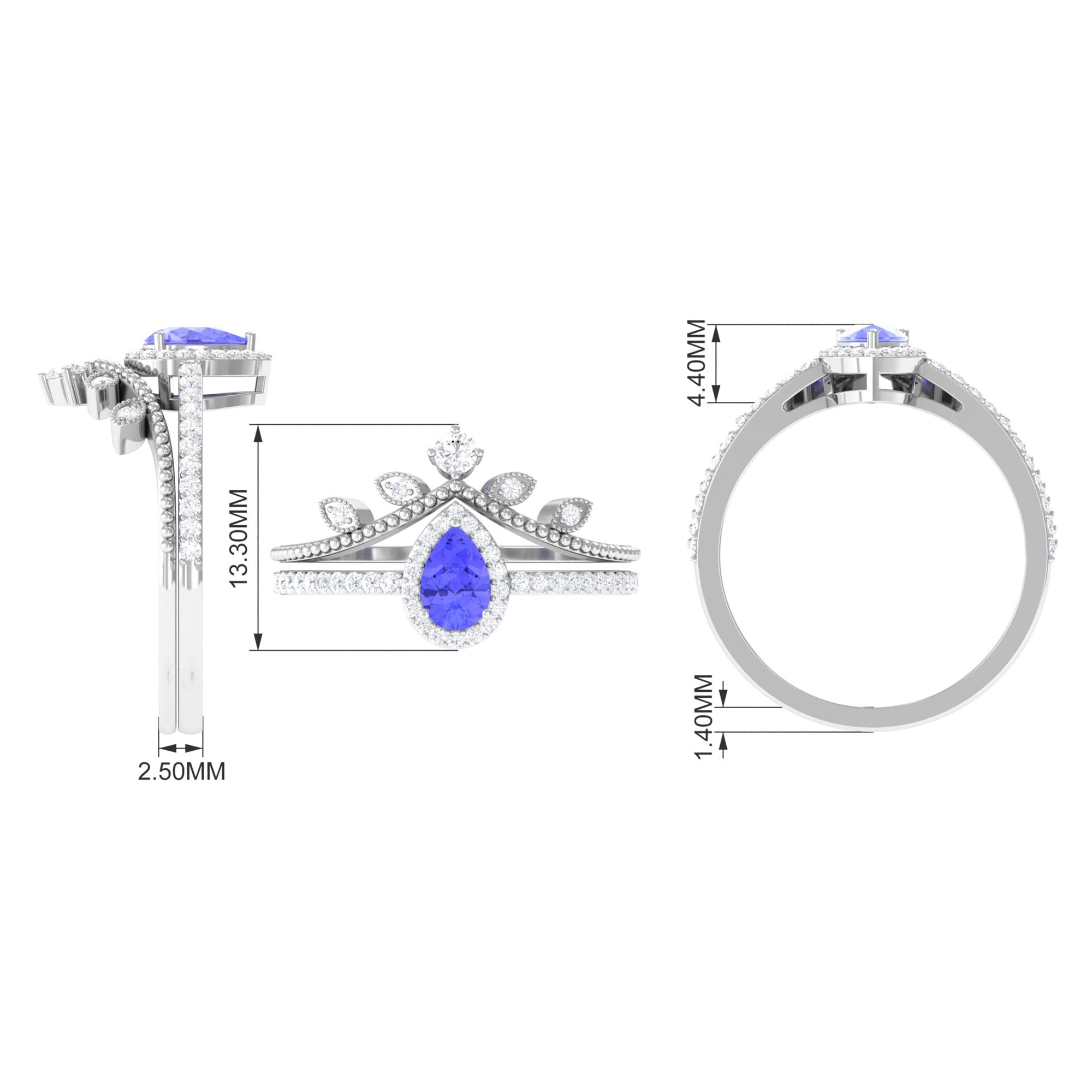 Rosec Jewels-Vintage Looking Tanzanite Diamond Wedding Bridal Ring Set of 2