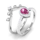 Pink tourmaline Vintage Teardrop Wedding Ring Set with Diamond AAA - Rosec Jewels