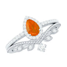 Rosec Jewels-Vintage Inspired Fire Opal Teardrop Wedding Ring Set with Diamond