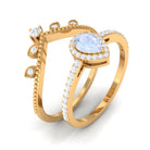 1.5 Vintage Inspired Moonstone Teardrop Wedding Ring Set with Diamond AAA - Rosec Jewels