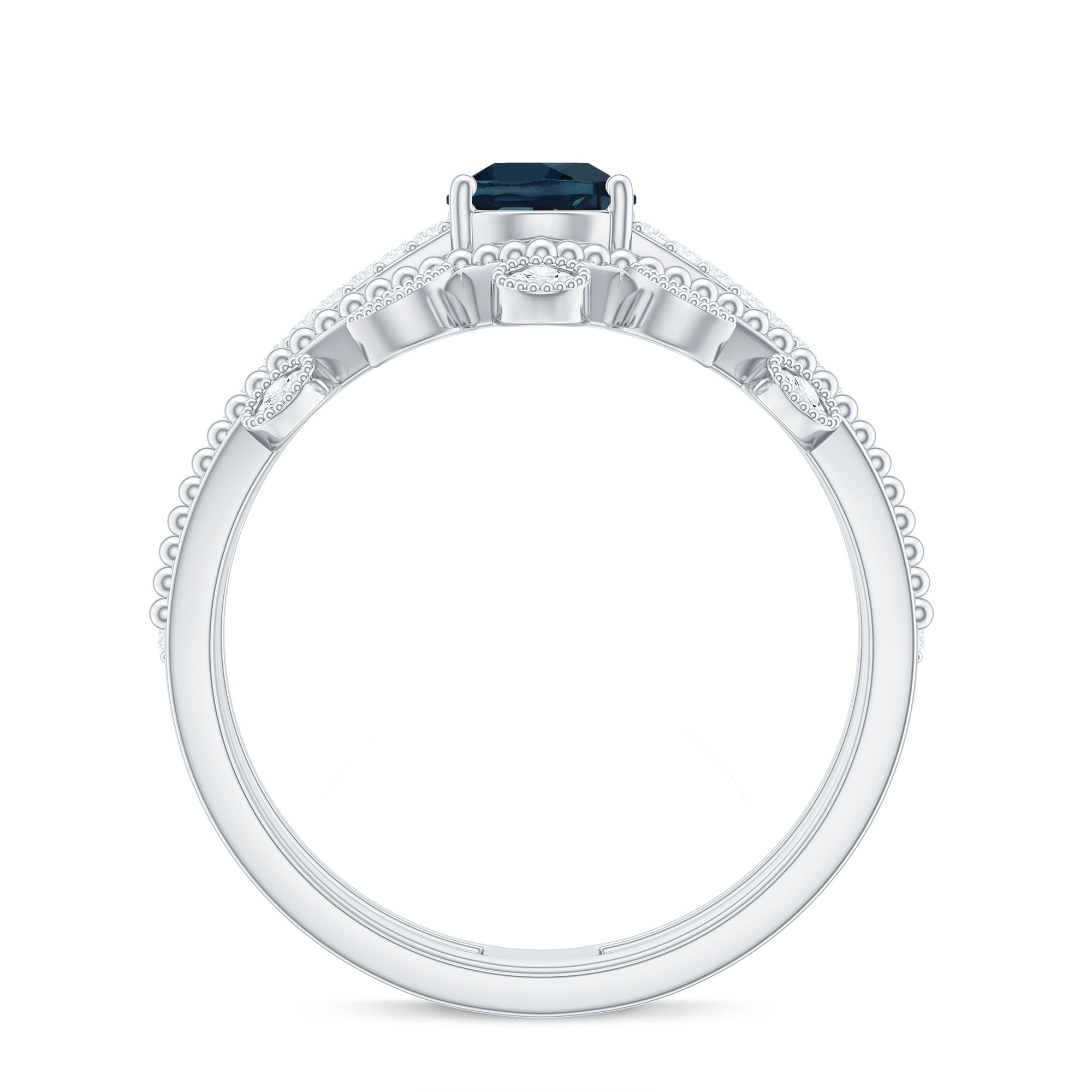 Pear London Blue Topaz Double Band Engagement Ring with Diamond Enhancer AAA - Rosec Jewels