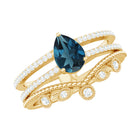 Pear London Blue Topaz Double Band Engagement Ring with Diamond Enhancer AAA - Rosec Jewels