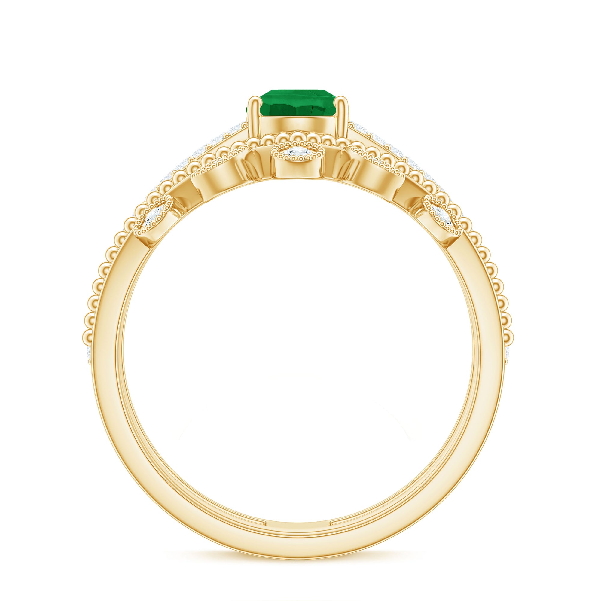 Rosec Jewels-Vintage Style Emerald Diamond Wedding Bridal Ring Set