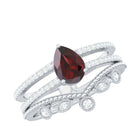 Rosec Jewels-Natural Garnet Diamond Double Band Engagement Ring Wedding Band