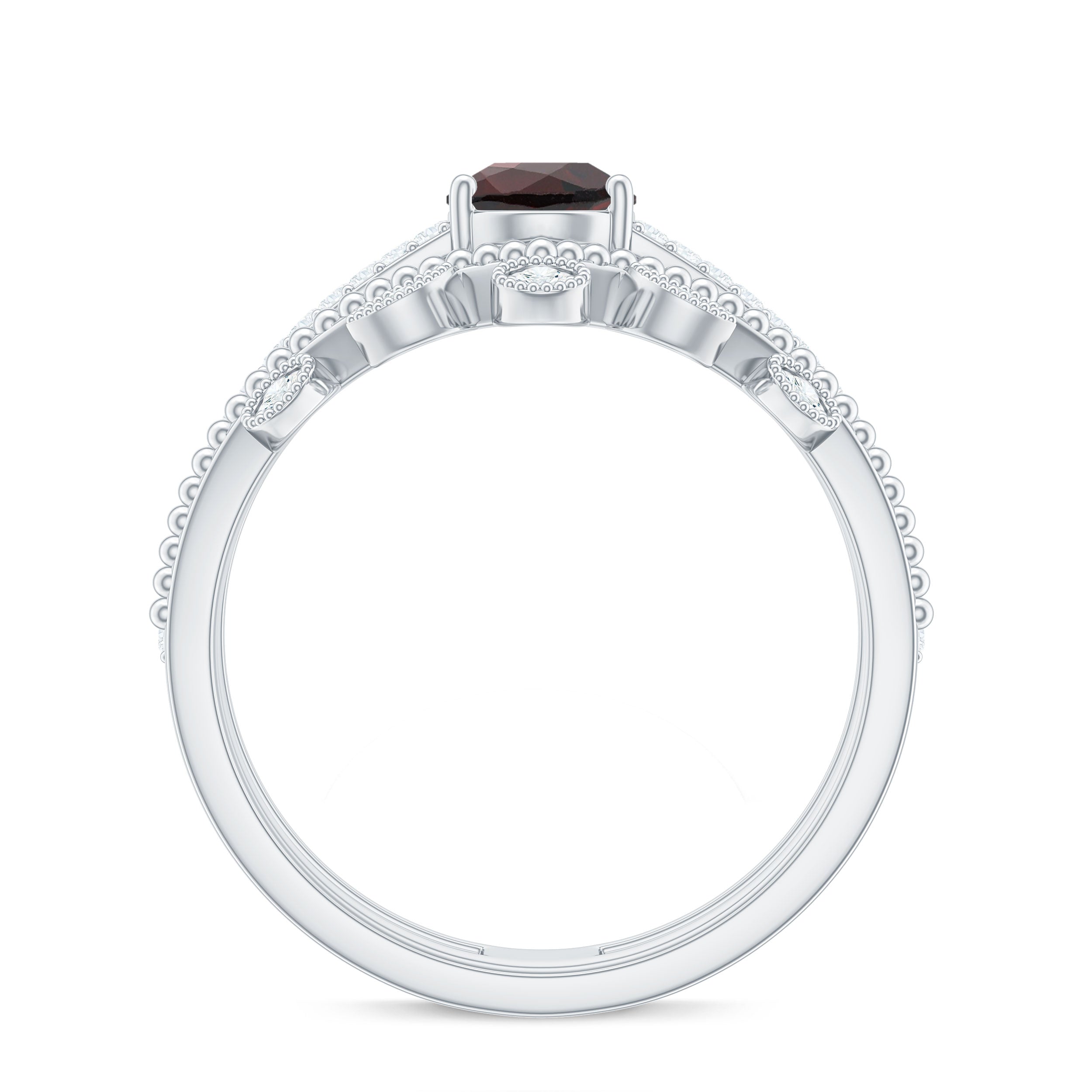 Rosec Jewels-Natural Garnet Diamond Double Band Engagement Ring Wedding Band