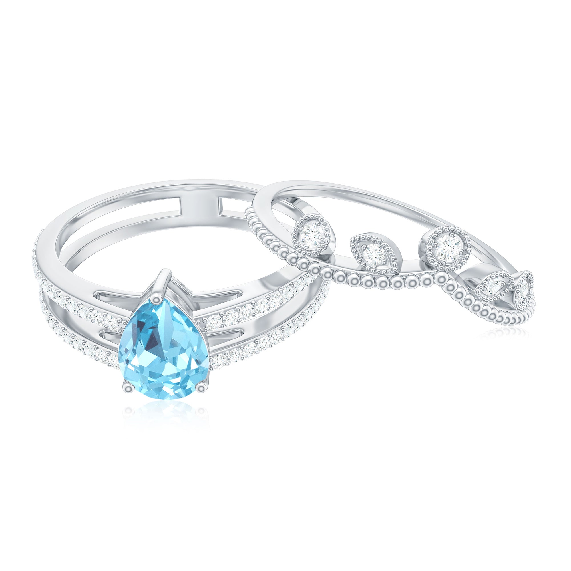 1 Carat Aquamarine and Diamond Teardrop Engagement Ring with Enhancer AAA - Rosec Jewels