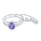 Rosec Jewels-Real Tanzanite Diamond Double Band Engagement Ring with Curved Wedding Band