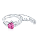Pear Cut Real Pink tourmaline and Moissanite Wedding Ring Set AAA - Rosec Jewels