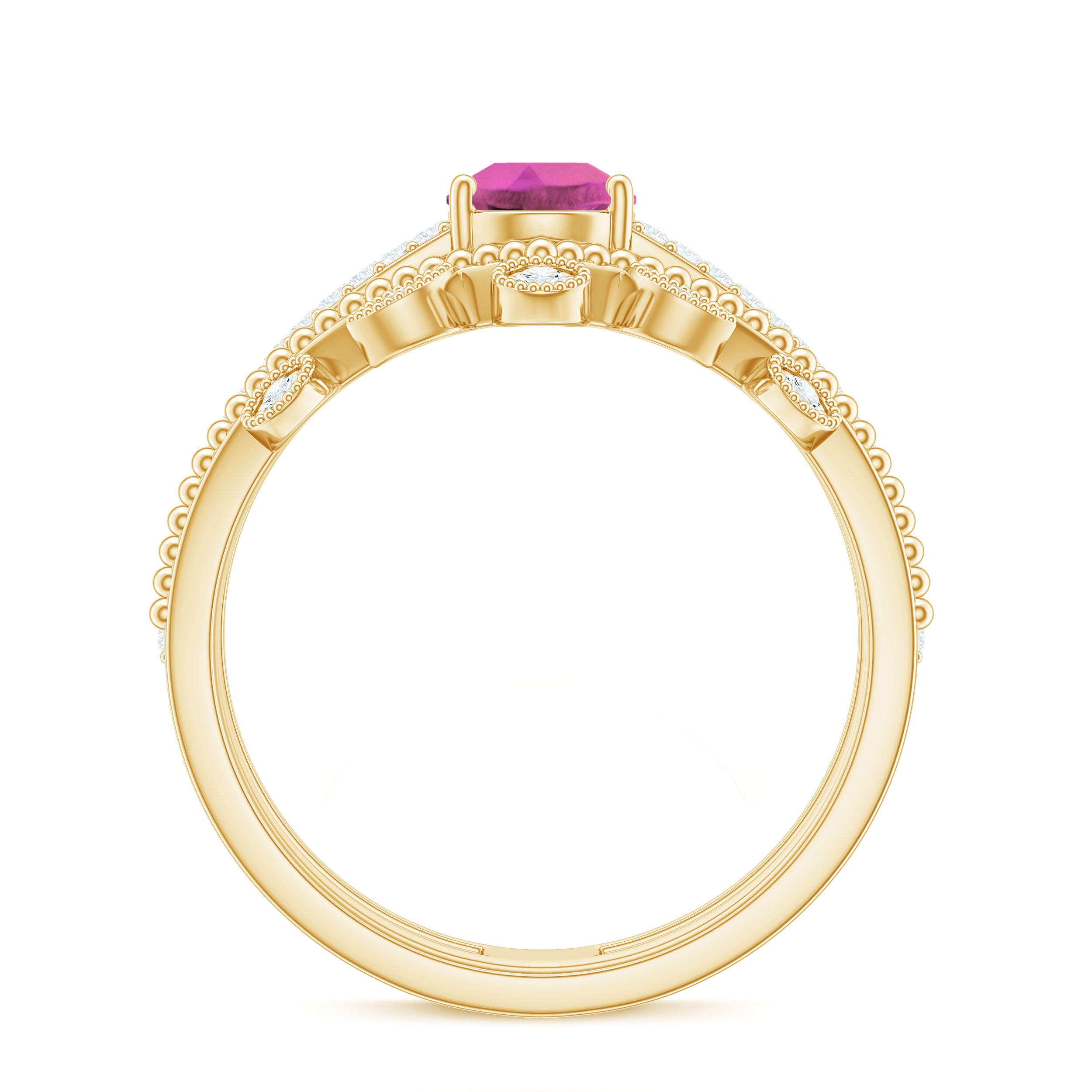 Pear Cut Real Pink tourmaline and Moissanite Wedding Ring Set AAA - Rosec Jewels