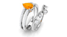 Pear Cut Fire Opal and Diamond Vintage Engagement Ring with Wedding Band Set AAA - Rosec Jewels