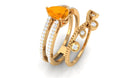 Pear Cut Fire Opal and Diamond Vintage Engagement Ring with Wedding Band Set AAA - Rosec Jewels