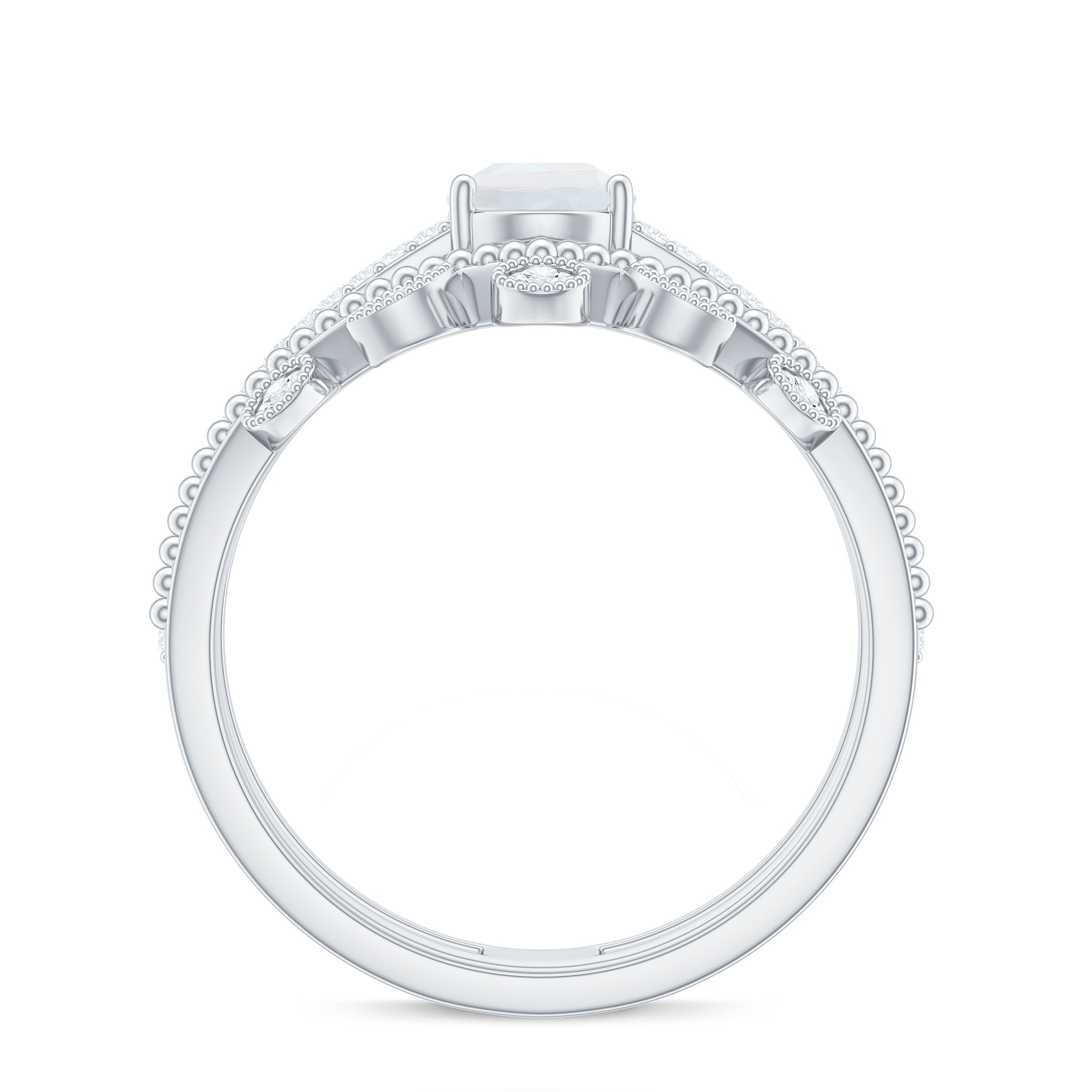 Pear Cut Natural Moonstone and Diamond Wedding Ring Set AAA - Rosec Jewels