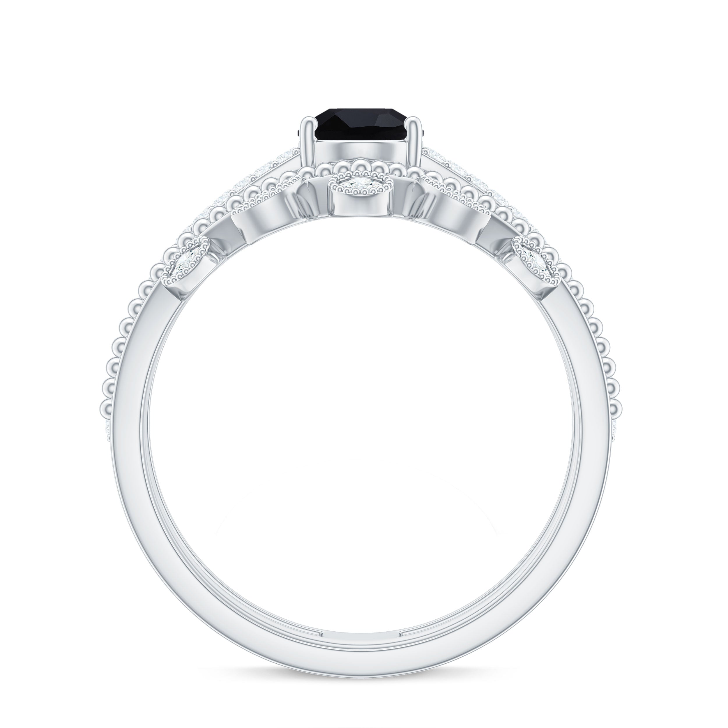 Rosec Jewels-Vintage Style Black Spinel Diamond Wedding Ring Set for Women