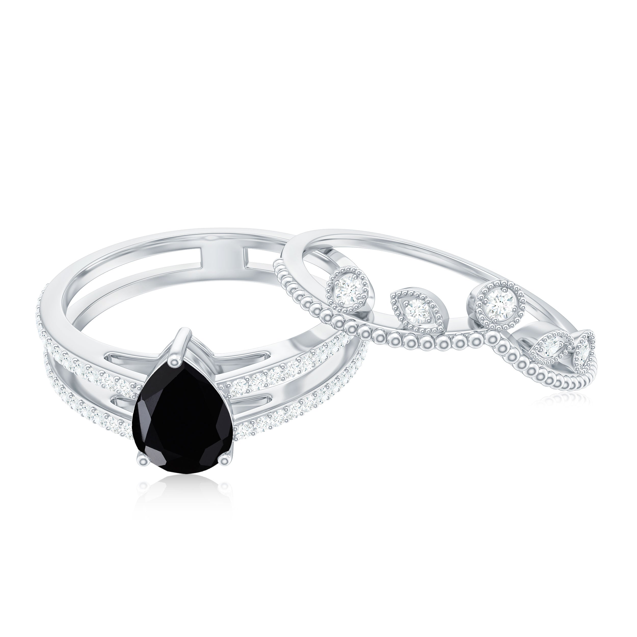 Rosec Jewels-Vintage Style Black Spinel Diamond Wedding Ring Set for Women