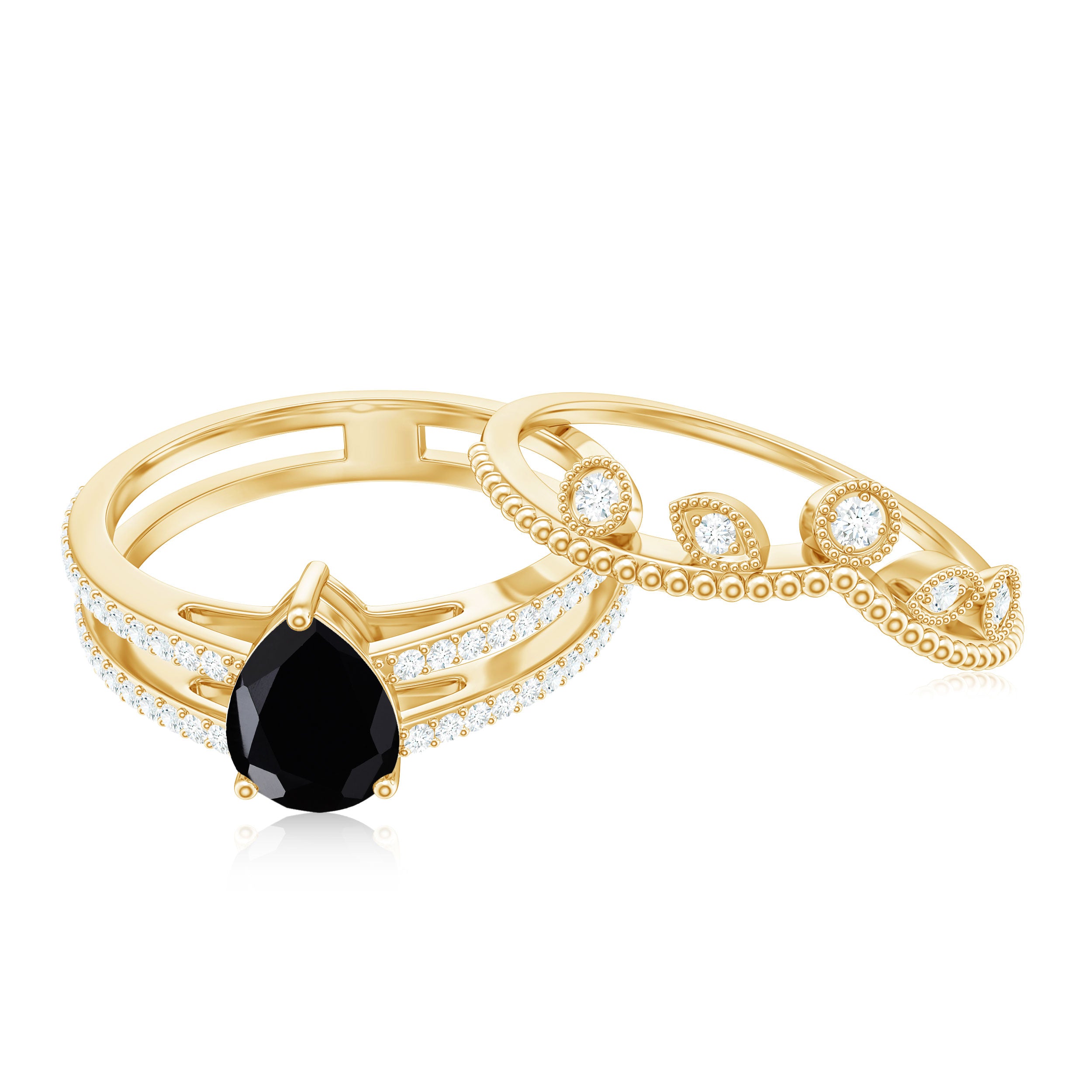 Rosec Jewels-Vintage Style Black Spinel Diamond Wedding Ring Set for Women
