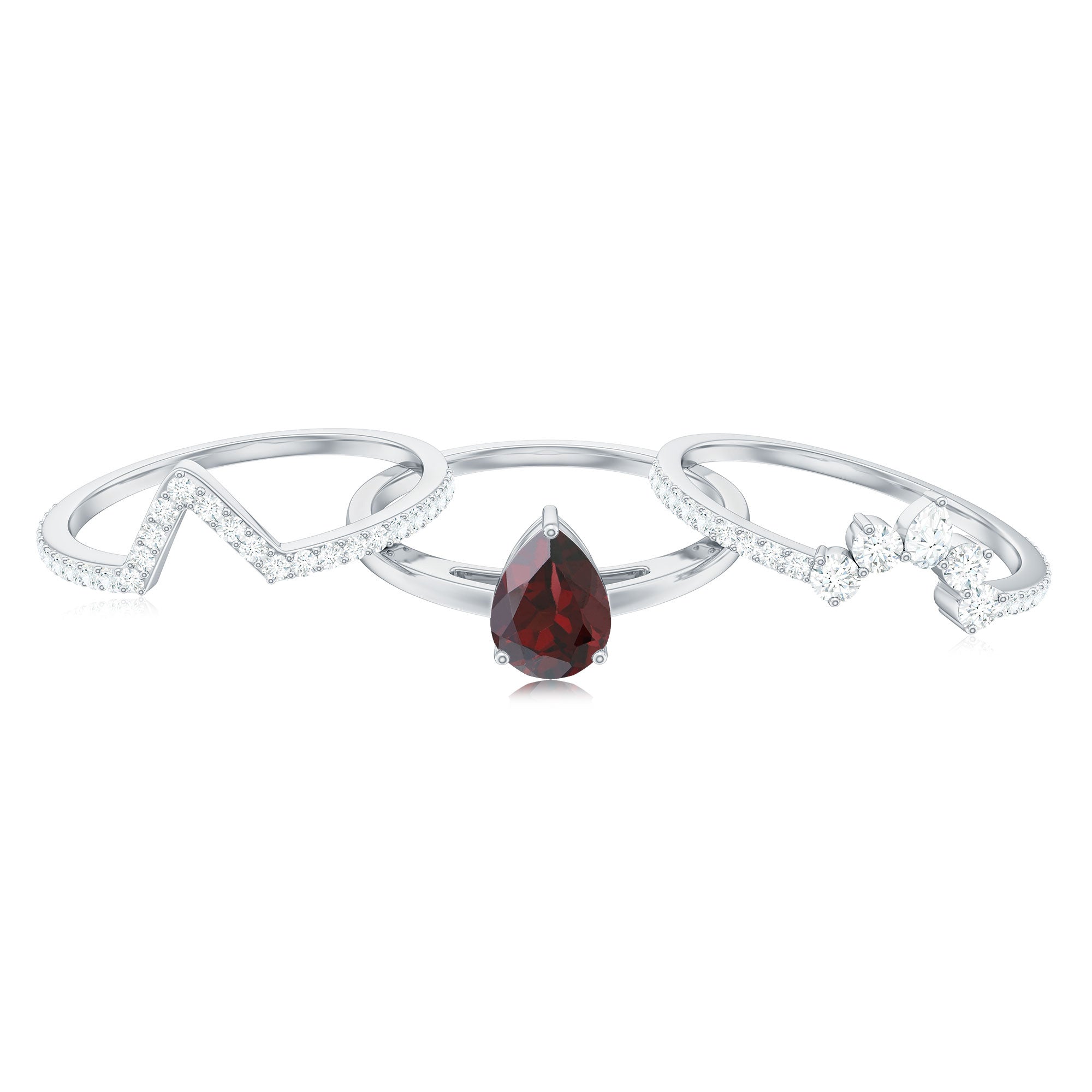 Rosec Jewels-Natural Pear Shaped Garnet Diamond 3 Piece Bridal Ring Set