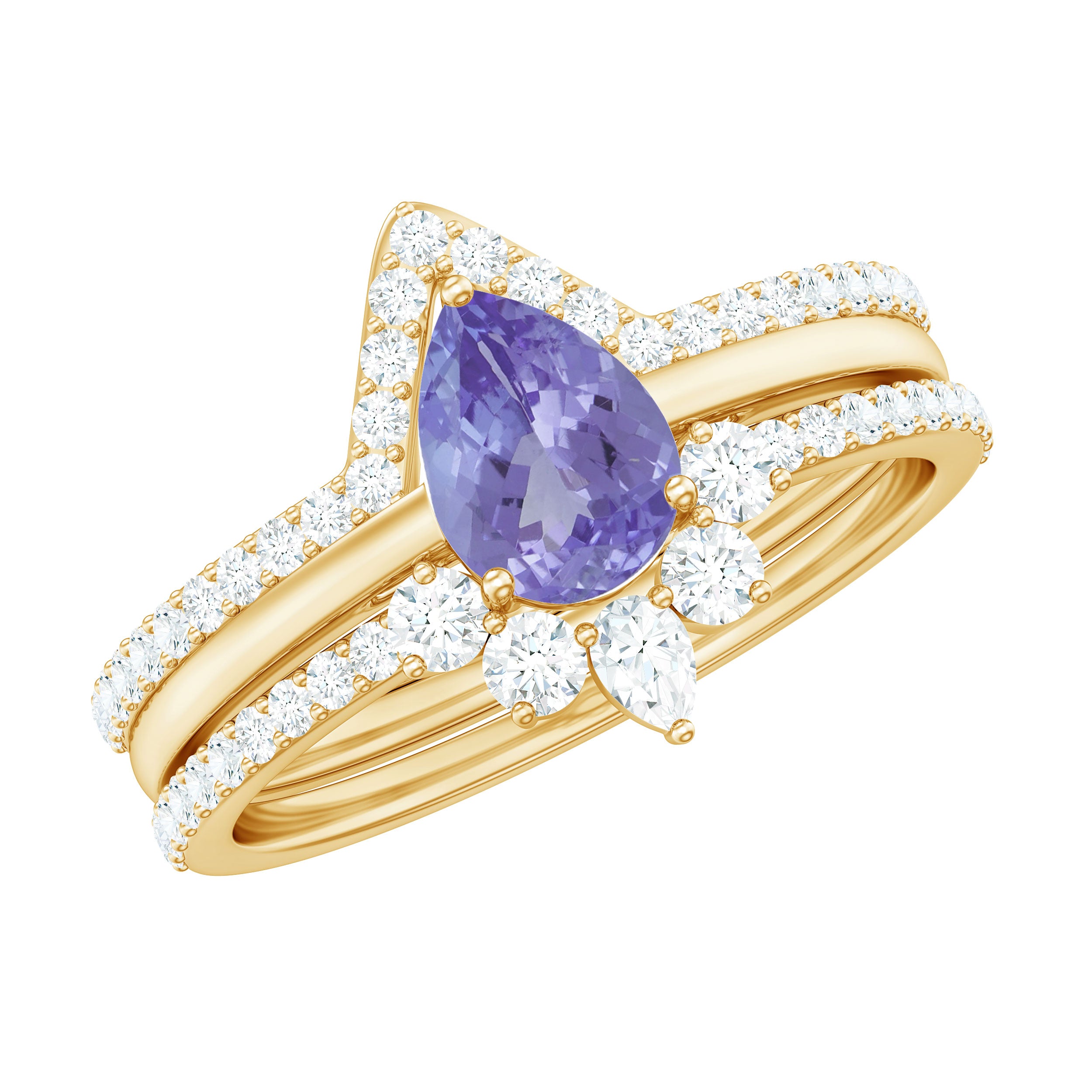 Rosec Jewels-Natural Tanzanite Diamond 3 Piece Wedding Ring Set
