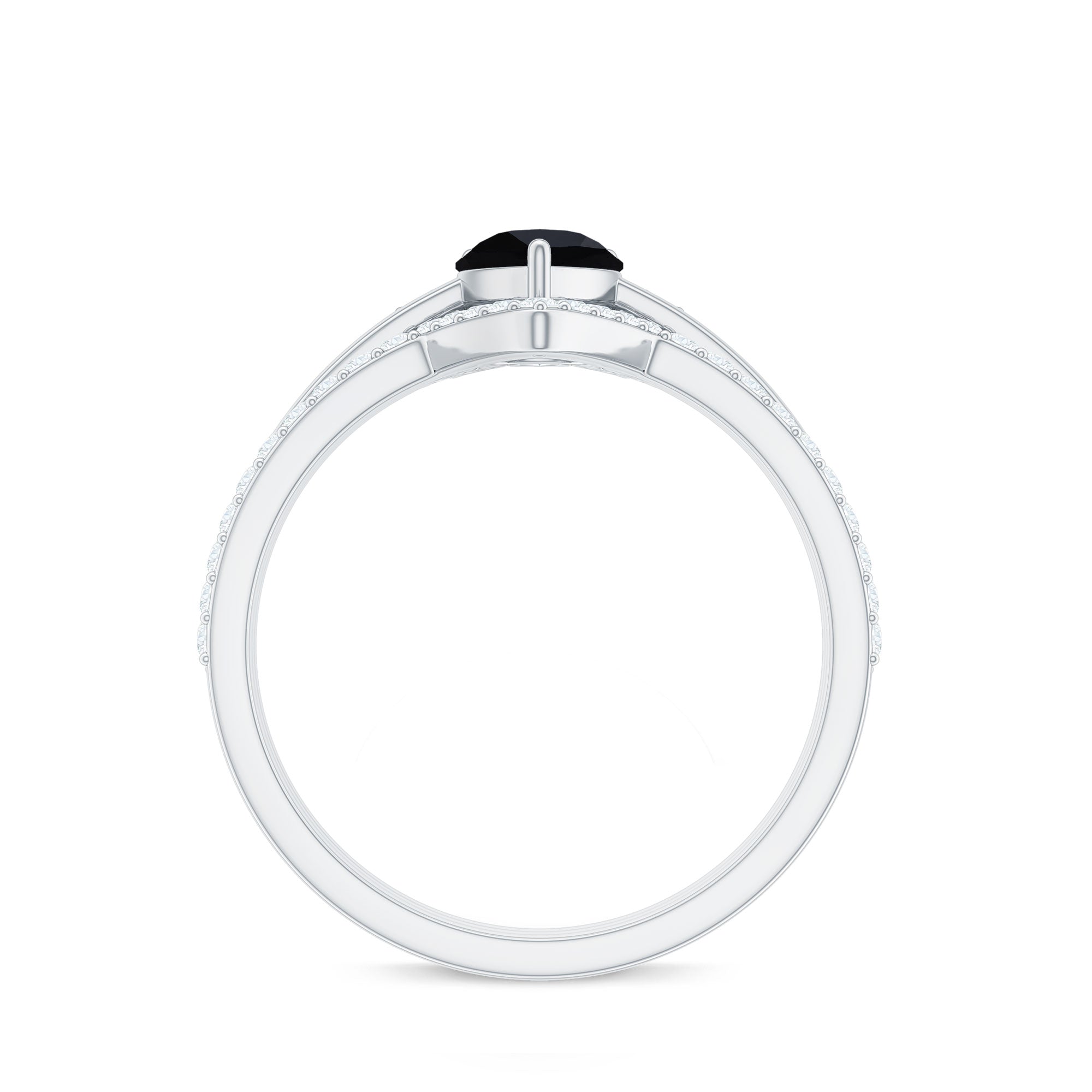 6X8mm Pear Shaped Black Onyx Engagement Ring With Ring Guards AAA - Rosec Jewels