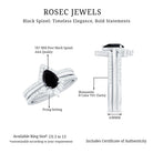 Certified Natural Black Spinel 3 Piece Wedding Ring Set with Moissanite AAA - Rosec Jewels