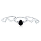 Certified Natural Black Spinel 3 Piece Wedding Ring Set with Moissanite AAA - Rosec Jewels
