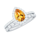 Real 0.6 Carat Citrine Teardrop Bridal Ring Set with Diamond AAA - Rosec Jewels