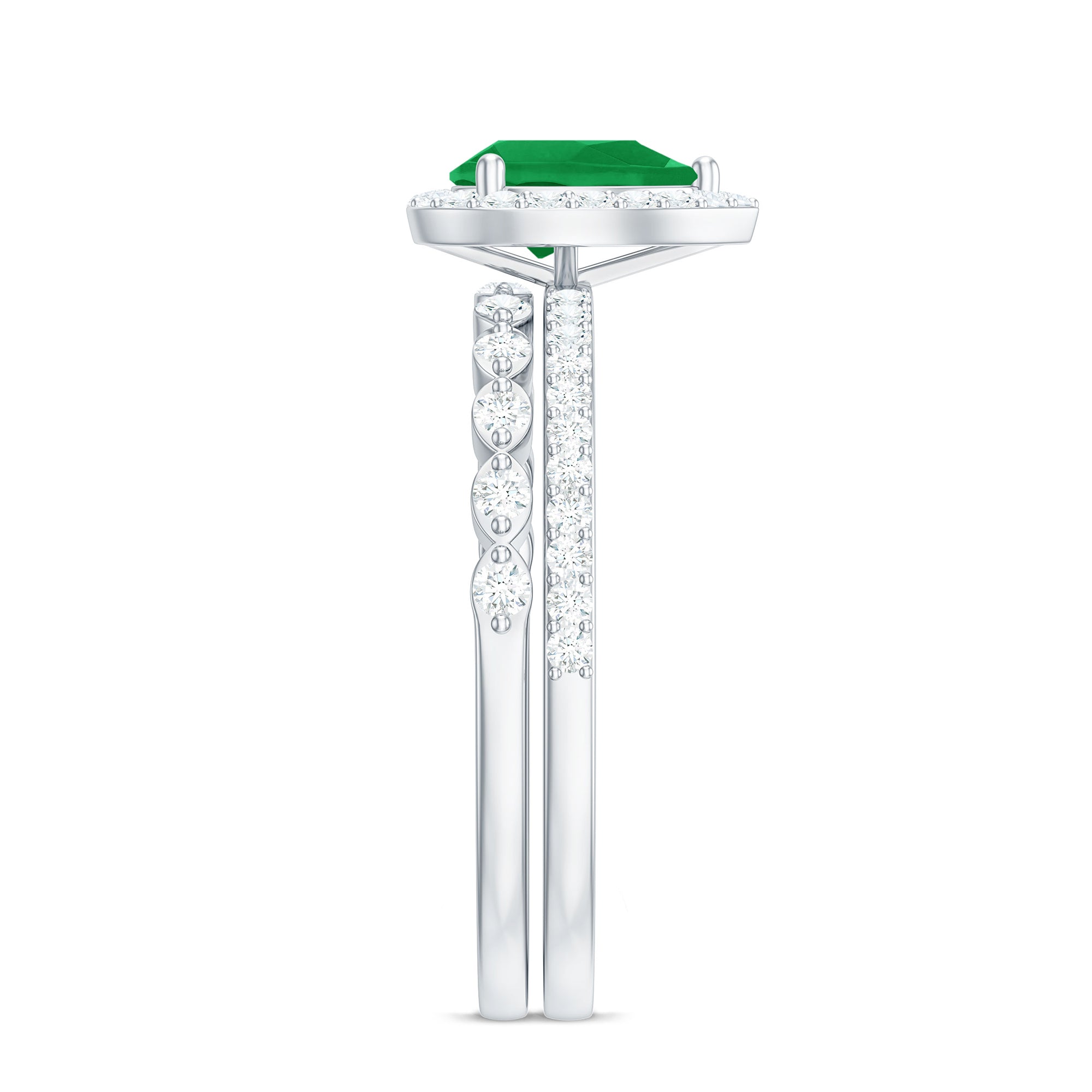 Rosec Jewels-Natural Emerald Diamond Teardrop Engagement Ring and Wedding Band Set