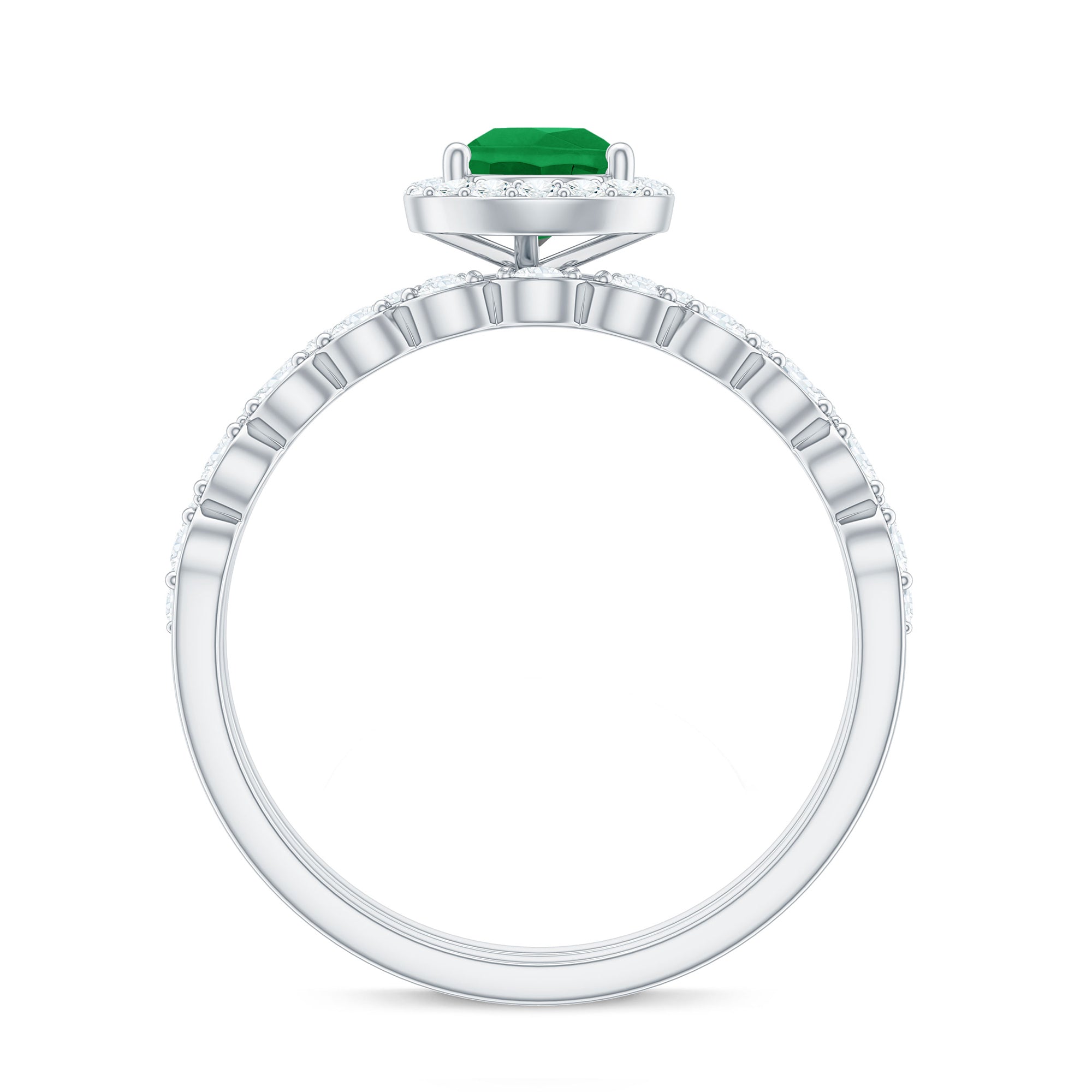 Rosec Jewels-Natural Emerald Diamond Teardrop Engagement Ring and Wedding Band Set