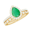 Rosec Jewels-Natural Emerald Diamond Teardrop Engagement Ring and Wedding Band Set