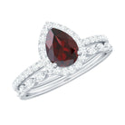 Rosec Jewels-Natural 5X7mm Pear Shape Garnet Wedding Engagement Ring Set of 2