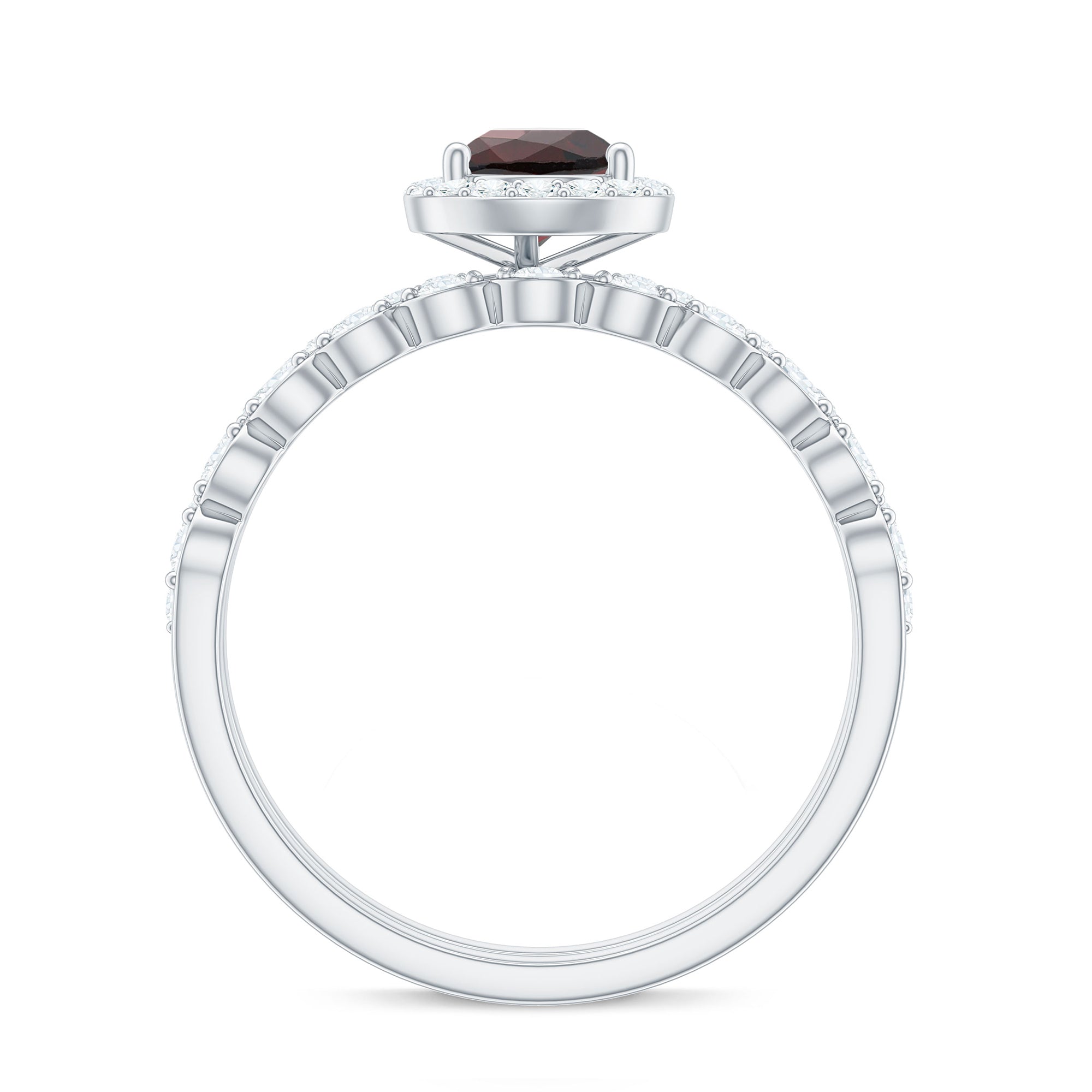 Rosec Jewels-Natural 5X7mm Pear Shape Garnet Wedding Engagement Ring Set of 2