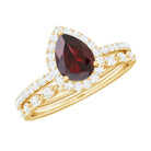 Rosec Jewels-Natural 5X7mm Pear Shape Garnet Wedding Engagement Ring Set of 2