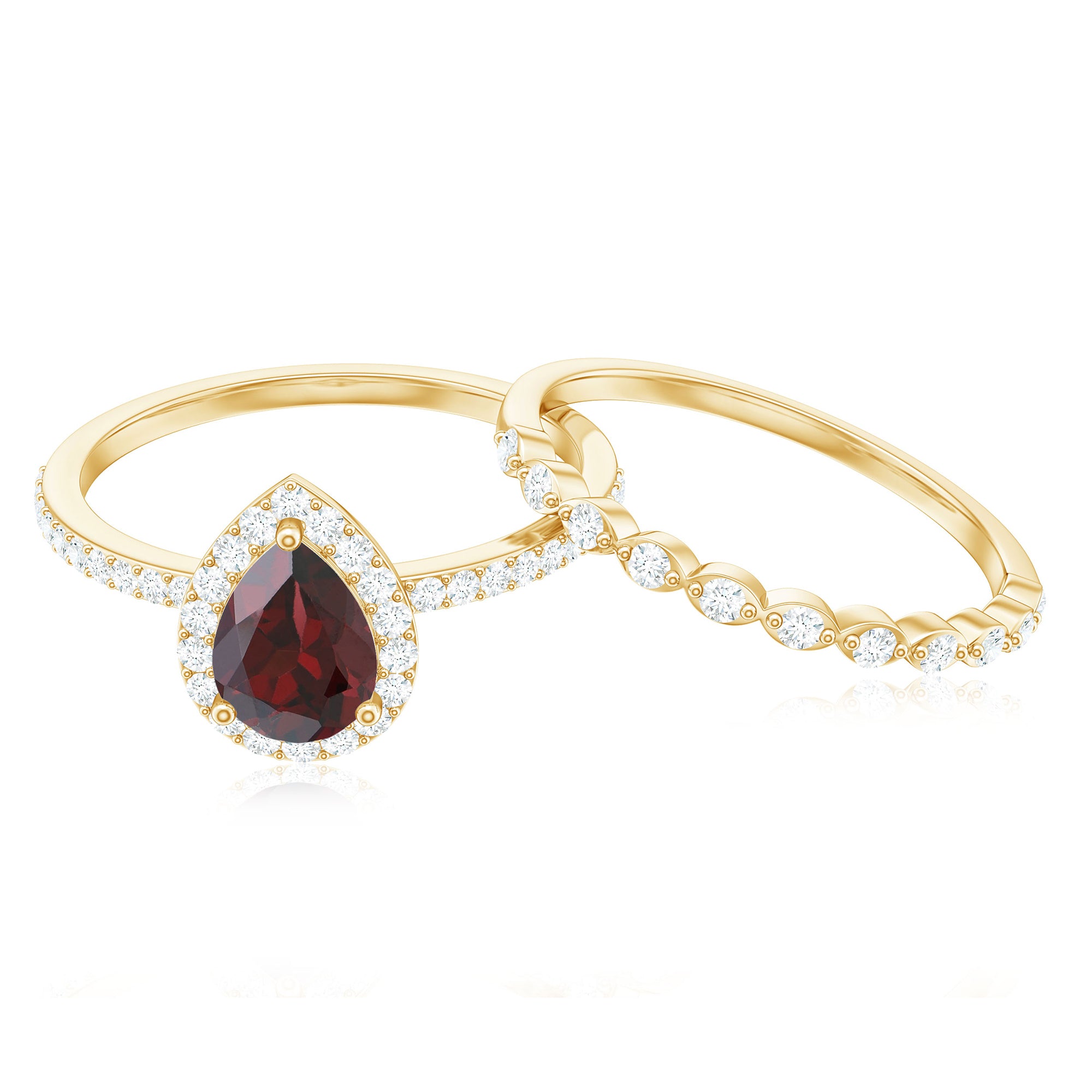 Rosec Jewels-Natural 5X7mm Pear Shape Garnet Wedding Engagement Ring Set of 2