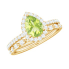 Natural 1 Carat Pear Shape Peridot Wedding Bridal Ring Set with Diamond AAA - Rosec Jewels